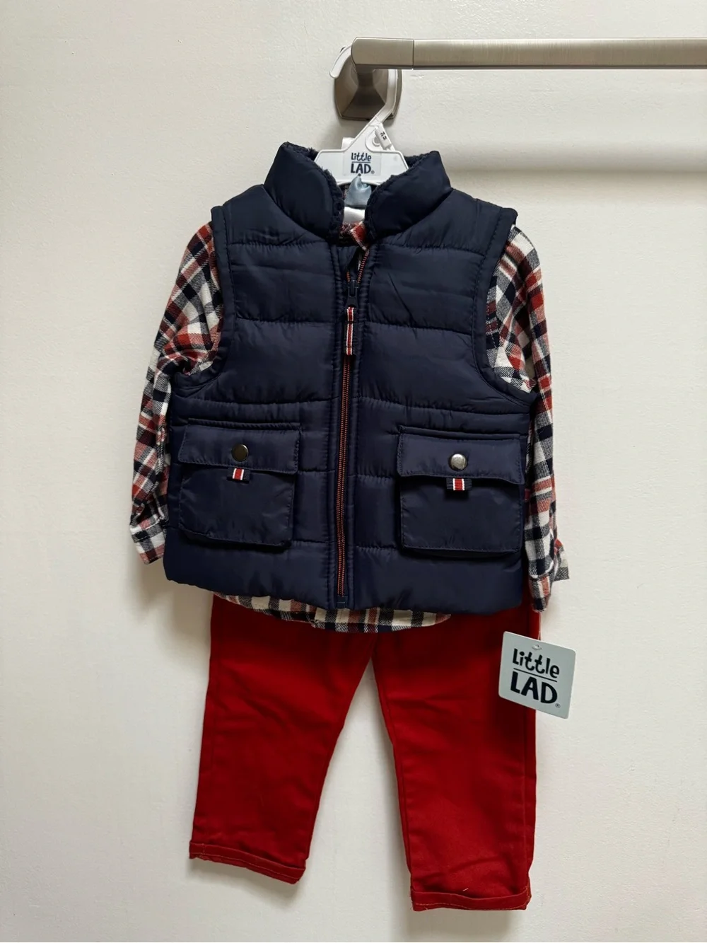 Toddler Boy Little Lad 3-pc Red Bomber Vest, Shirt & Pants Set NWT